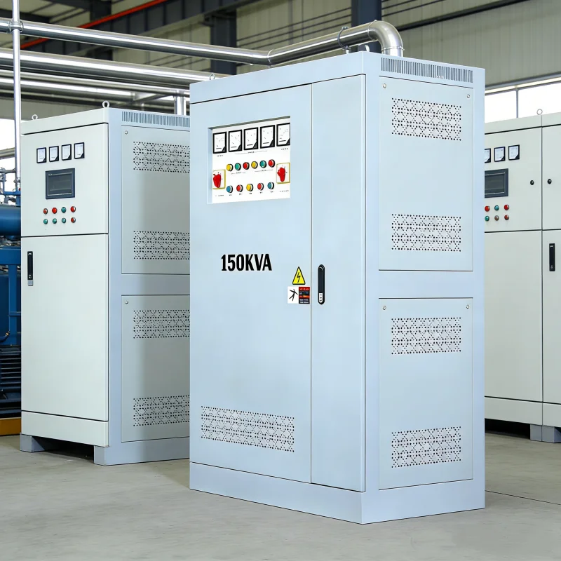 150 kVA three phase voltage stabilizer transformer (AVR) for industrial power systems, manufactured by a leading China-based factory and global wholesale supplier offering custom voltage regulation solutions, PowerNex