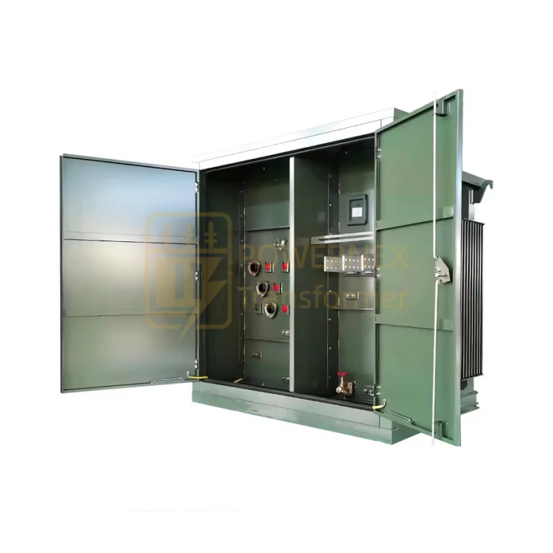 225 kVA industrial and utility pad mount transformer, three-phase electric distribution transformer with 13.8 kV primary and 480 V secondary, high-efficiency outdoor pad-mounted power transformer, PowerNex