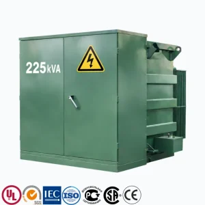 225 kVA three-phase pad mount transformer, 13.8 kV primary / 480 V secondary, outdoor-rated utility and industrial electric distribution transformer, high-efficiency pad-mounted power transformer, PowerNex