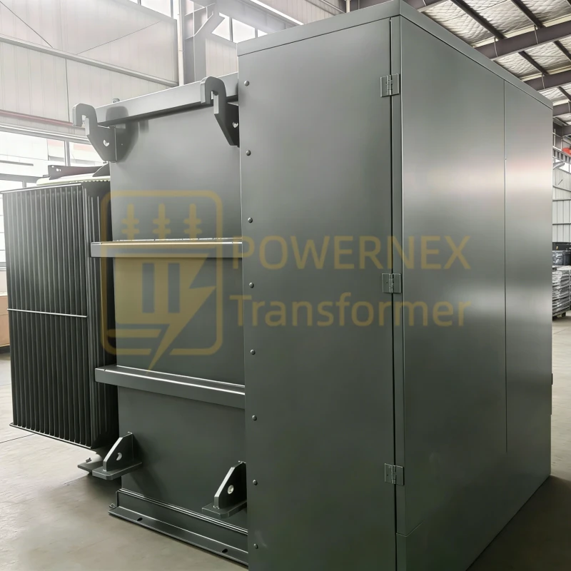 500 kVA three phase pad mounted distribution transformer, medium voltage 13.2 kV 12.47 kV to low voltage utility power transformer for North America and global markets, manufactured by PowerNex