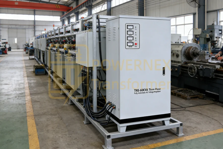 60 kVA three phase automatic voltage regulator AVR 380V 400V 415V for industrial and commercial power, China manufacturer factory with global supply to USA, Canada, Brazil, Australia, Middle East and Europe – PowerNex