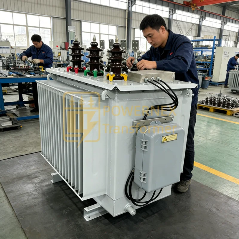 750 kVA three phase oil immersed distribution transformer IEC rated, 13.2 kV 12.47 kV medium voltage to low voltage utility power transformer manufactured in China for USA, Canada, Brazil, Argentina, Australia, Southeast Asia, Middle East and Europe – PowerNex