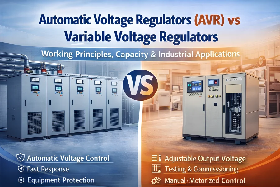 Industrial Automatic Voltage Regulators (AVR) vs Variable Voltage Regulators cabinets for high-capacity power systems, 1kVA–5000kVA, manufacturer and factory supplier PowerNex
