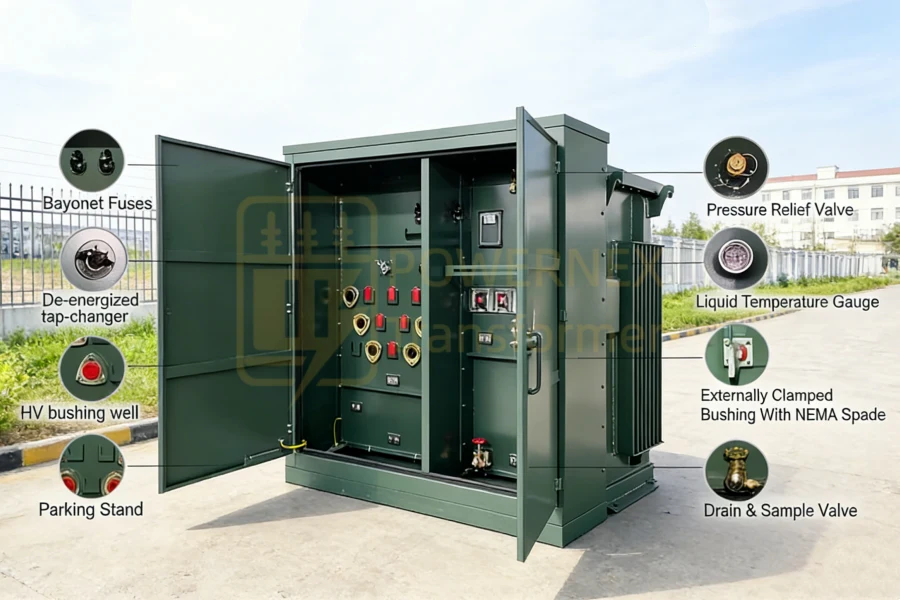 1500 kVA Three Phase Pad Mounted Transformer for Underground Distribution 13.8kV 24.9kV to 480Y/277V High Efficiency Utility & Industrial Global Certified PowerNex