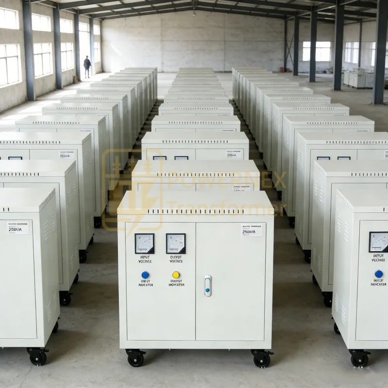 PowerNex 250 kVA three-phase industrial isolation transformer with IEC and UL certification, designed for global industrial and commercial power applications, supporting multiple voltage standards and factory-direct B2B supply.