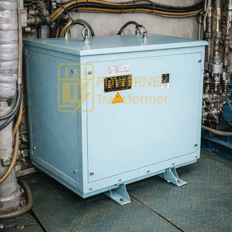 50 kVA marine three-phase isolation transformer with three windings for offshore and vessel electrical networks, PowerNex brand, supporting custom capacities from 10 kVA to 500 kVA, globally available in USA, Canada, Brazil, Argentina, Australia, Indonesia, Malaysia, Philippines, UAE, Saudi Arabia, Russia, Germany, France, South Africa, Mexico, New Zealand, and more.