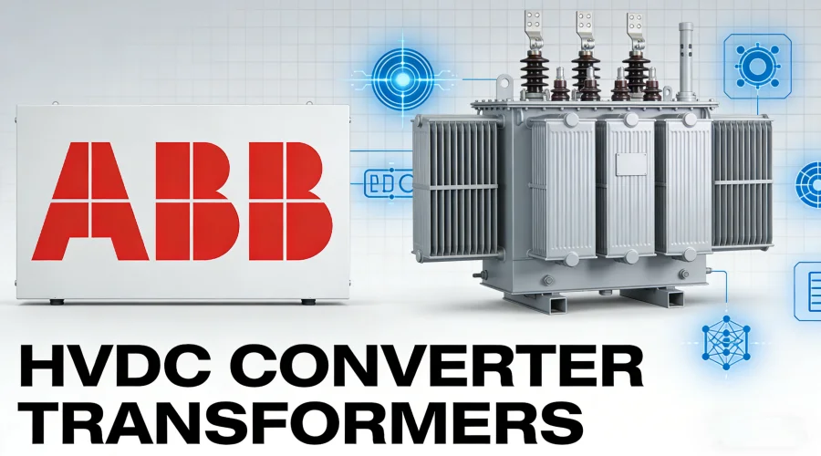 ABB power transformers for ultra-high voltage and HVDC transmission, showcasing large-scale utility and substation applications with high-capacity oil-immersed transformers used in global power grids