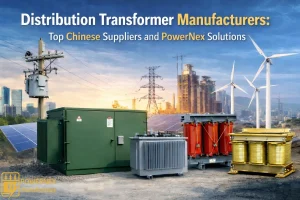 Distribution transformer manufacturers in China, showcasing pad-mounted, pole-mounted, dry-type, and isolation transformers for global utility, industrial, and EPC projects by PowerNex Transformer