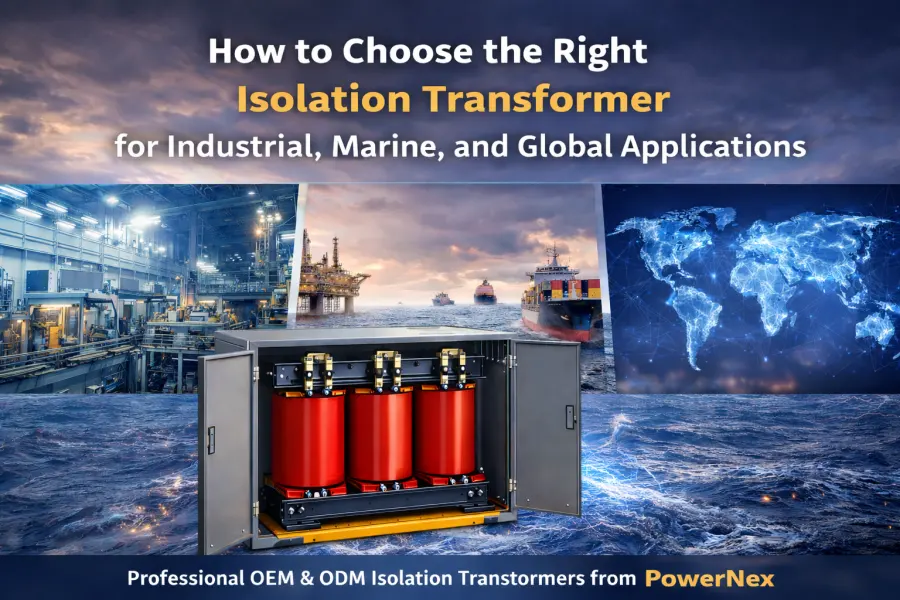 Industrial and marine isolation transformer 110V–690V, 5kVA–1000kVA for electrical safety, voltage stabilization, and equipment protection, supplied by a leading Chinese manufacturer, supplier, wholesaler, and factory. Suitable for offshore platforms, ships, ports, oil & gas, and industrial projects in USA, Canada, Brazil, Argentina, Australia, Indonesia, Malaysia, Philippines, UAE, Saudi Arabia, Russia, Germany, France, South Africa, Venezuela, Mexico, New Zealand, and other global markets. PowerNex