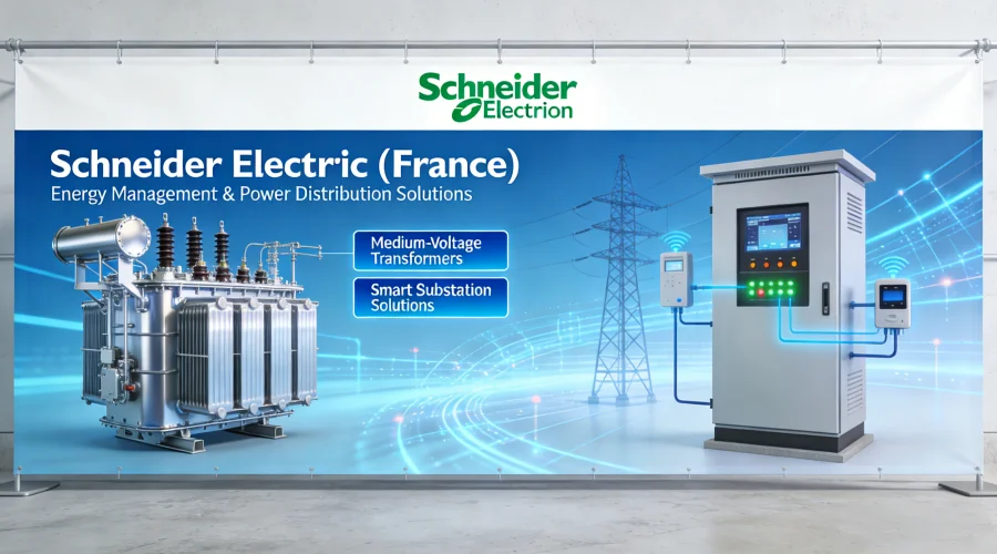 Schneider Electric power transformers for integrated energy management systems, featuring medium-voltage distribution transformers and cast resin dry-type transformers used in commercial buildings, data centers, and smart grid applications