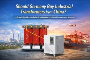 Dry type transformer and isolation transformer used in German industrial power systems, showing IEC compliant designs with capacity ranges from 10 kVA to 5000 kVA and voltage levels up to 35 kV sourced from China manufacturers