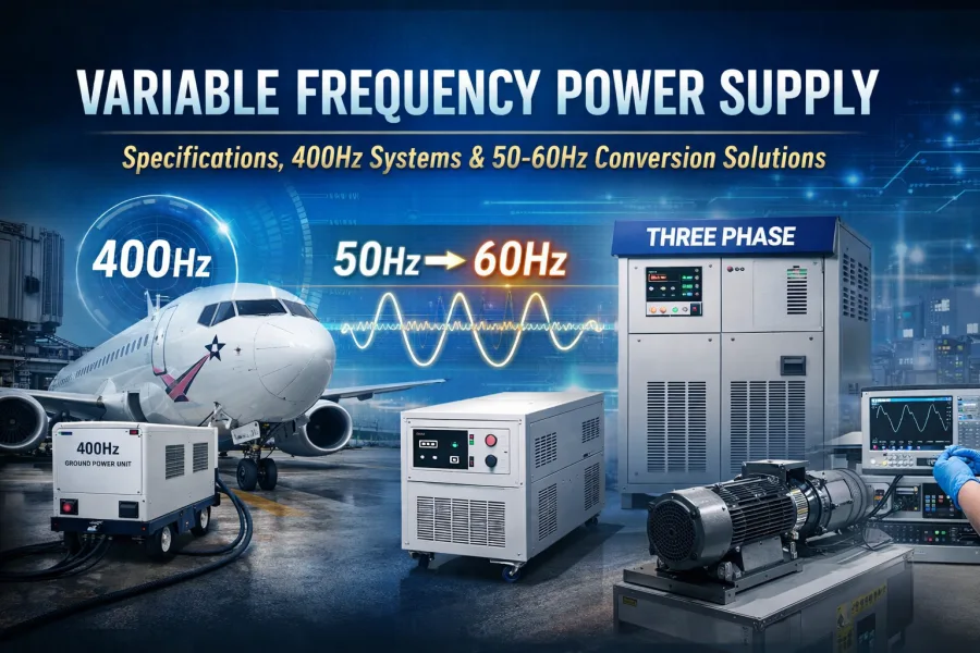 Industrial Variable Frequency Power Supply system for 50Hz to 60Hz conversion and 400Hz aerospace applications, three phase programmable AC frequency converter for high power testing and industrial commissioning