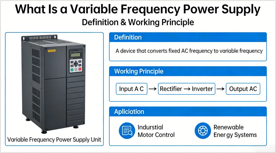 What is a Variable Frequency Power Supply – industrial programmable AC frequency converter system for 50Hz to 60Hz conversion and 400Hz aerospace applications